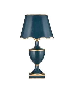 Currey & Company Travelogue Cordless Trophy Table Lamp with Navy Crackle Glaze and Tole Inspired Detailing Navy / Gold 6700-0016