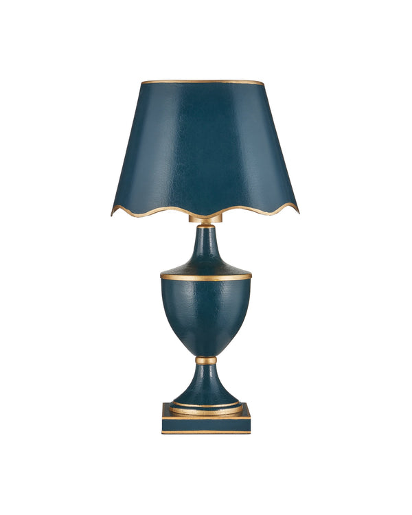Currey & Company Travelogue Cordless Trophy Table Lamp with Navy Crackle Glaze and Tole Inspired Detailing Navy / Gold 6700-0016