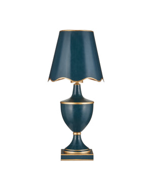 Currey & Company Travelogue Cordless Trophy Table Lamp with Navy Crackle Glaze and Tole Inspired Detailing Navy / Gold 6700-0016