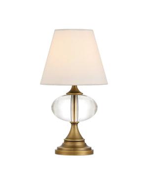 Currey & Company Sashay Brass Cordless Table Lamp with Crystal Globe Body and White Hardback Shade 6700-0018