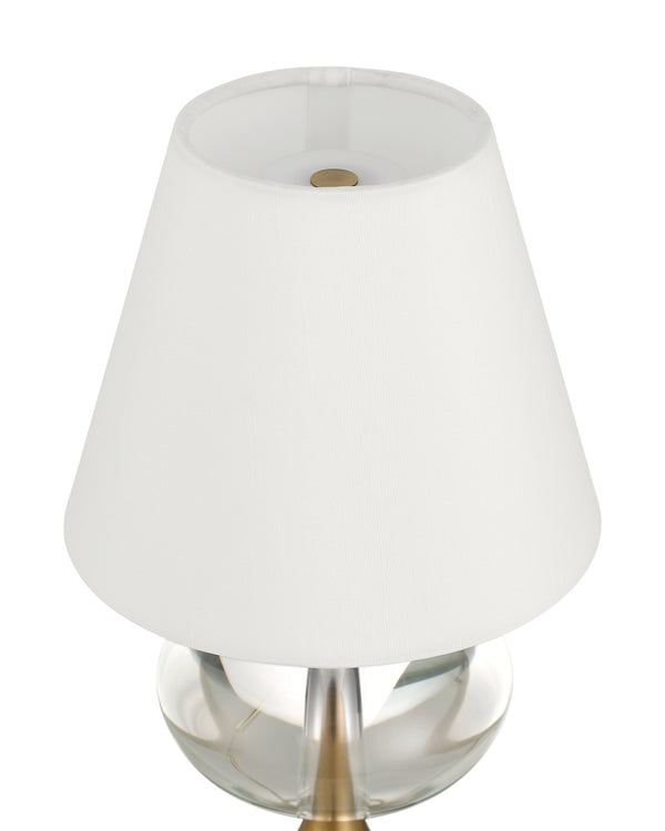 Currey & Company Sashay Brass Cordless Table Lamp with Crystal Globe Body and White Hardback Shade 6700-0018