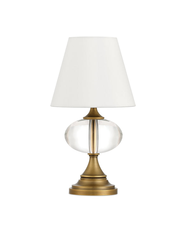 Currey & Company Sashay Brass Cordless Table Lamp with Crystal Globe Body and White Hardback Shade 6700-0018