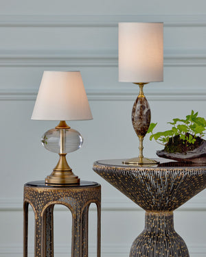 Currey & Company Sashay Brass Cordless Table Lamp with Crystal Globe Body and White Hardback Shade 6700-0018