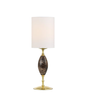 Currey & Company Marche Cordless Brass Table Lamp with Marble Inset and White Cylindrical Shade Brown / Brass 6700-0020