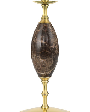 Currey & Company Marche Cordless Brass Table Lamp with Marble Inset and White Cylindrical Shade Brown / Brass 6700-0020