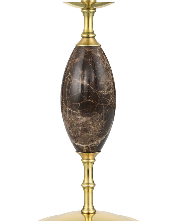 Currey & Company Marche Cordless Brass Table Lamp with Marble Inset and White Cylindrical Shade Brown / Brass 6700-0020