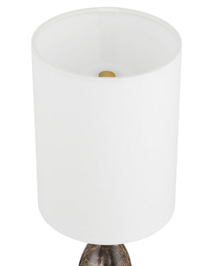 Currey & Company Marche Cordless Brass Table Lamp with Marble Inset and White Cylindrical Shade Brown / Brass 6700-0020