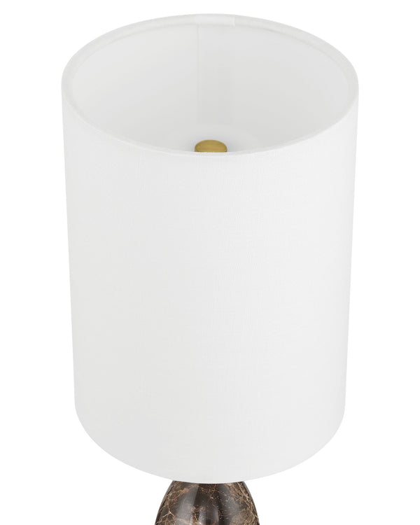 Currey & Company Marche Cordless Brass Table Lamp with Marble Inset and White Cylindrical Shade Brown / Brass 6700-0020