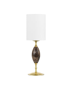 Currey & Company Marche Cordless Brass Table Lamp with Marble Inset and White Cylindrical Shade Brown / Brass 6700-0020
