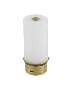 Currey & Company Marche Cordless Brass Table Lamp with Marble Inset and White Cylindrical Shade Brown / Brass 6700-0020