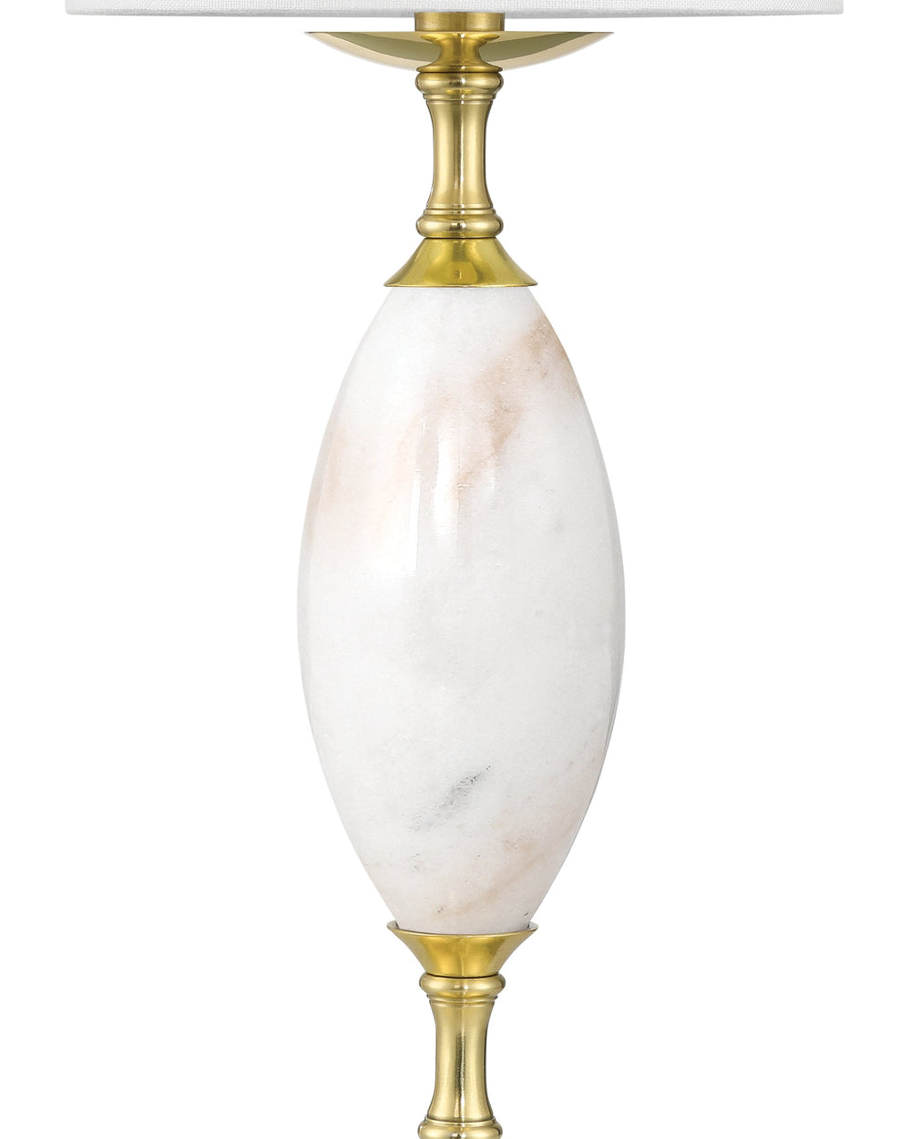 Currey & Company Marche Cordless Brass Table Lamp with Marble Inset and White Cylindrical Shade White / Brass 6700-0021