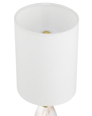 Currey & Company Marche Cordless Brass Table Lamp with Marble Inset and White Cylindrical Shade White / Brass 6700-0021