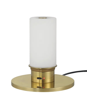 Currey & Company Marche Cordless Brass Table Lamp with Marble Inset and White Cylindrical Shade White / Brass 6700-0021
