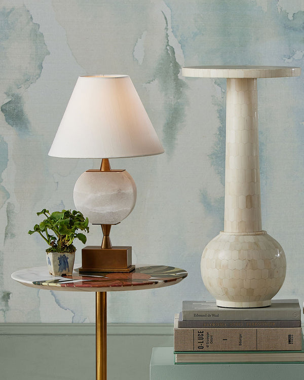 Currey & Company Meandro Cordless Alabaster Table Lamp Gold Sculptural Frame for Nightstand or Console 6700-0022