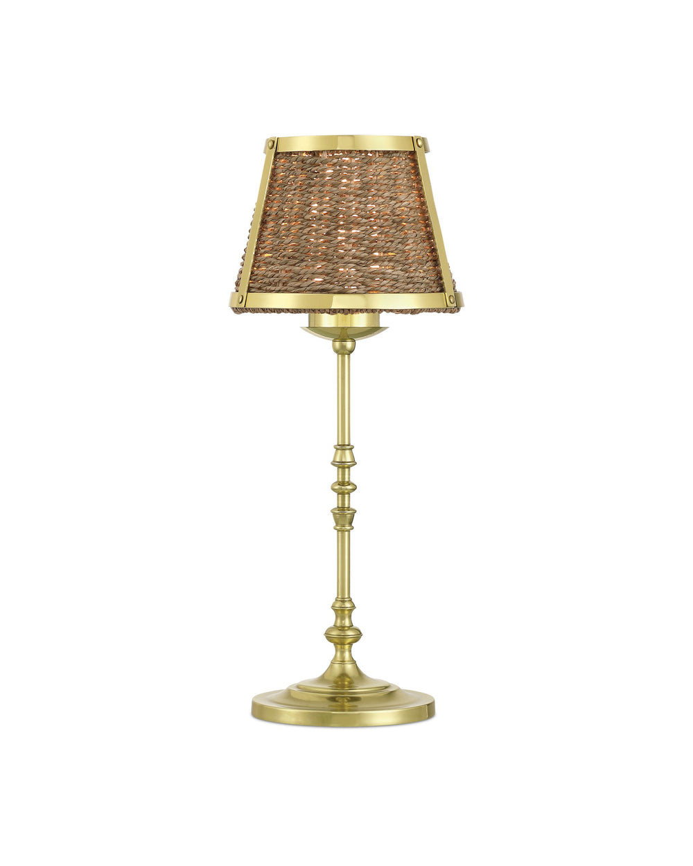 Currey & Company Deauville Cordless Seagrass Table Lamp Handwoven Brass Frame Rechargeable Bedside Light 6700-0023