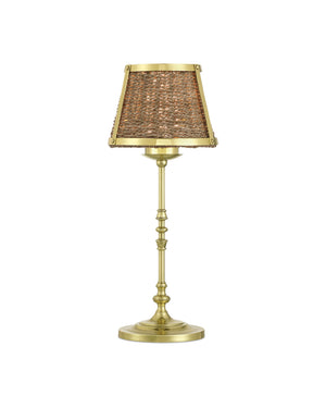 Currey & Company Deauville Cordless Seagrass Table Lamp Handwoven Brass Frame Rechargeable Bedside Light 6700-0023