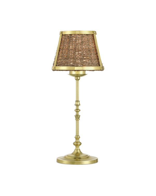 Currey & Company Deauville Cordless Seagrass Table Lamp Handwoven Brass Frame Rechargeable Bedside Light 6700-0023