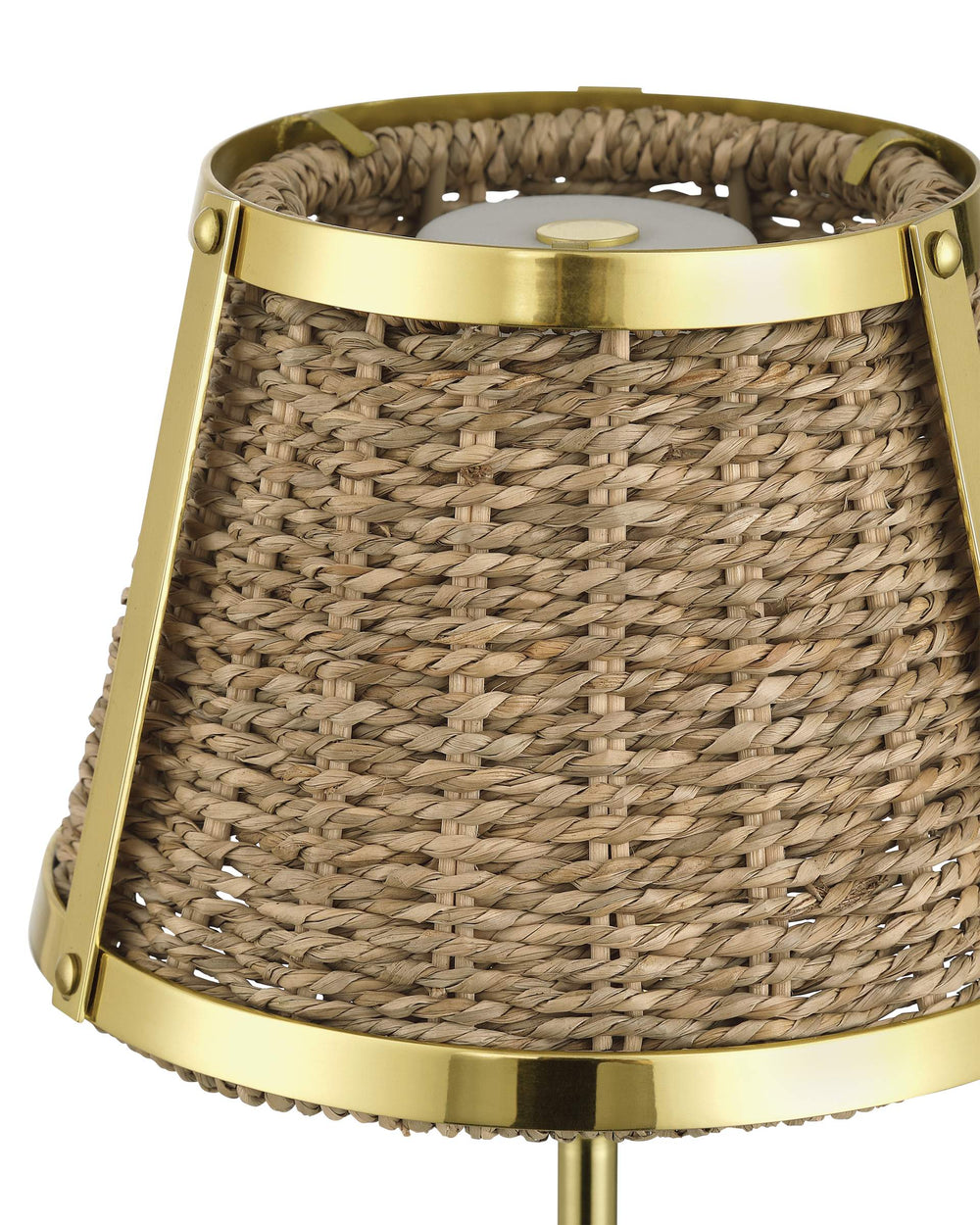 Currey & Company Deauville Cordless Seagrass Table Lamp Handwoven Brass Frame Rechargeable Bedside Light 6700-0023