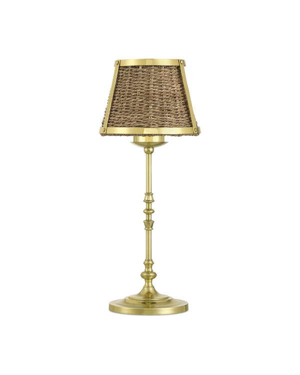 Currey & Company Deauville Cordless Seagrass Table Lamp Handwoven Brass Frame Rechargeable Bedside Light 6700-0023