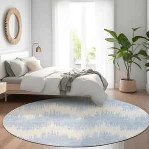 HomeRoots 8' Sky Blue & Ivory Chevron Round Rug - Stylish, Washable, UV-Protected for Indoor & Outdoor Use 670000