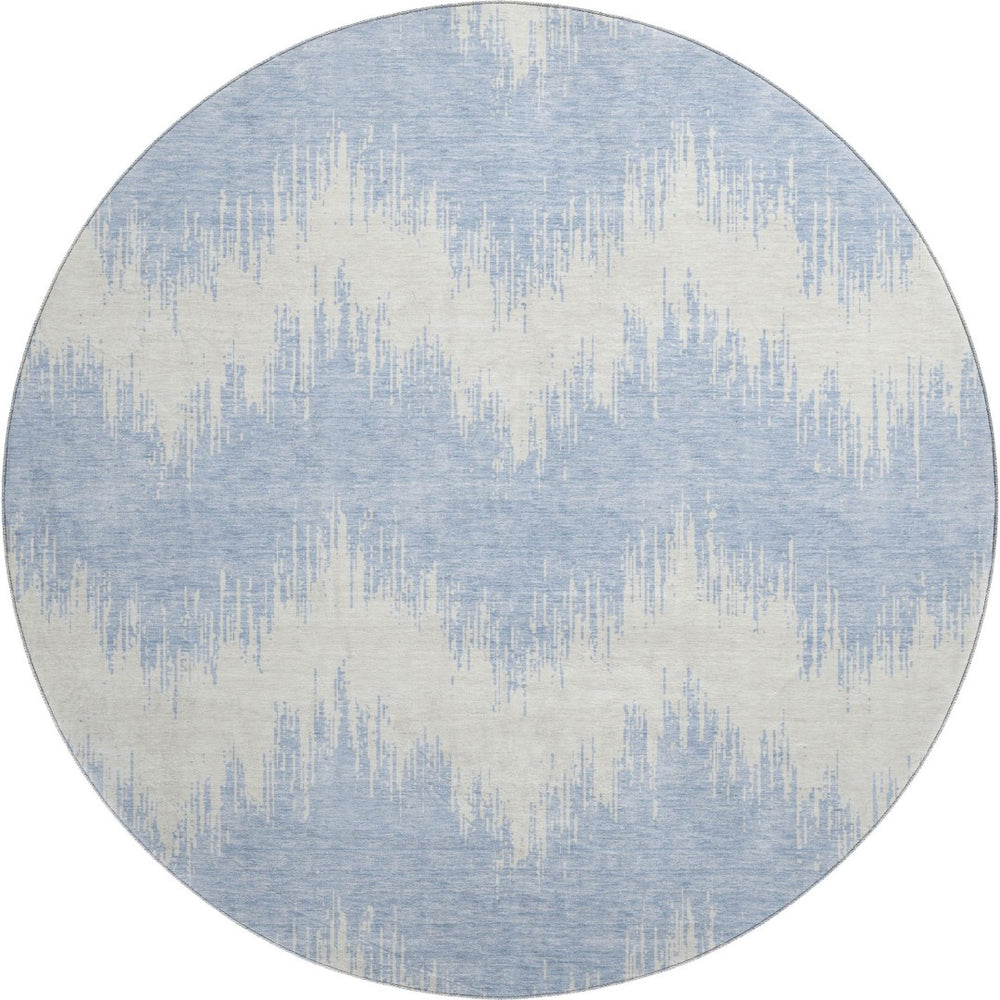 HomeRoots 8' Sky Blue & Ivory Chevron Round Rug - Stylish, Washable, UV-Protected for Indoor & Outdoor Use 670000