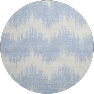 HomeRoots 8' Sky Blue & Ivory Chevron Round Rug - Stylish, Washable, UV-Protected for Indoor & Outdoor Use 670000