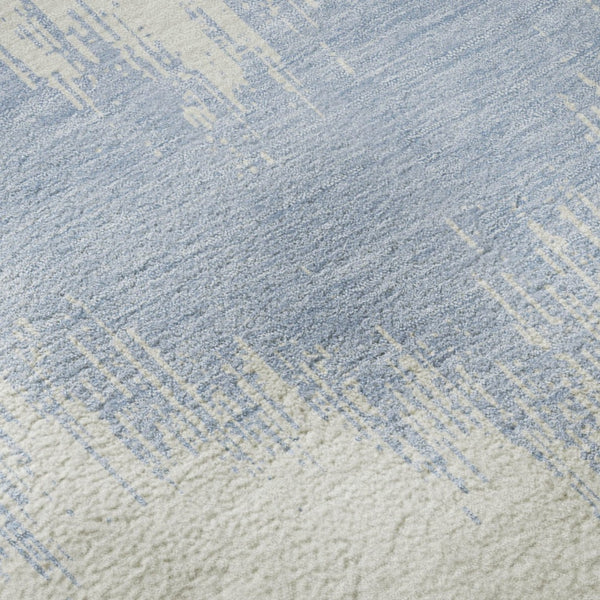 HomeRoots 8' Sky Blue & Ivory Chevron Round Rug - Stylish, Washable, UV-Protected for Indoor & Outdoor Use 670000