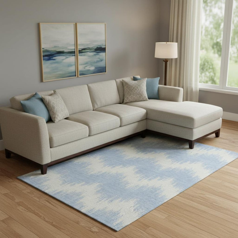 HomeRoots 8' X 10' Stylish Sky Blue & Ivory Chevron Washable Area Rug with UV Protection for Modern Spaces 670001