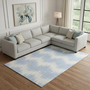 HomeRoots 9' X 12' Sky Blue Chevron Area Rug - Washable, UV-Protected, Modern Design for High-Traffic Spaces 670002