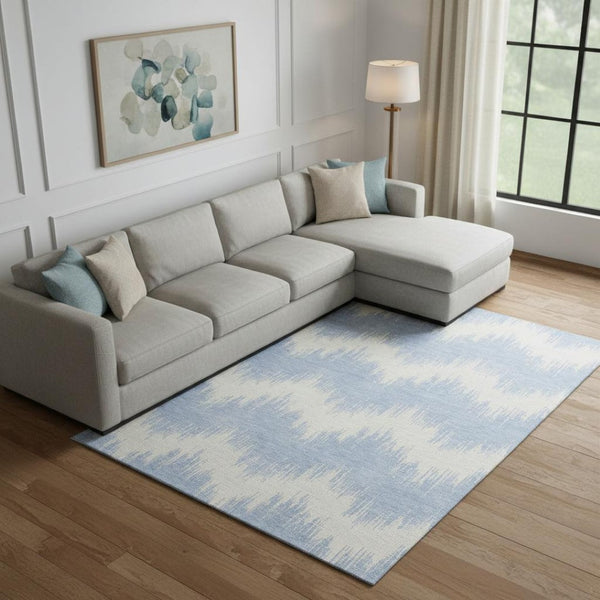 HomeRoots 10' Sky Blue & Ivory Chevron Area Rug - UV Protected, Washable, Durable Design for Modern Spaces 670003