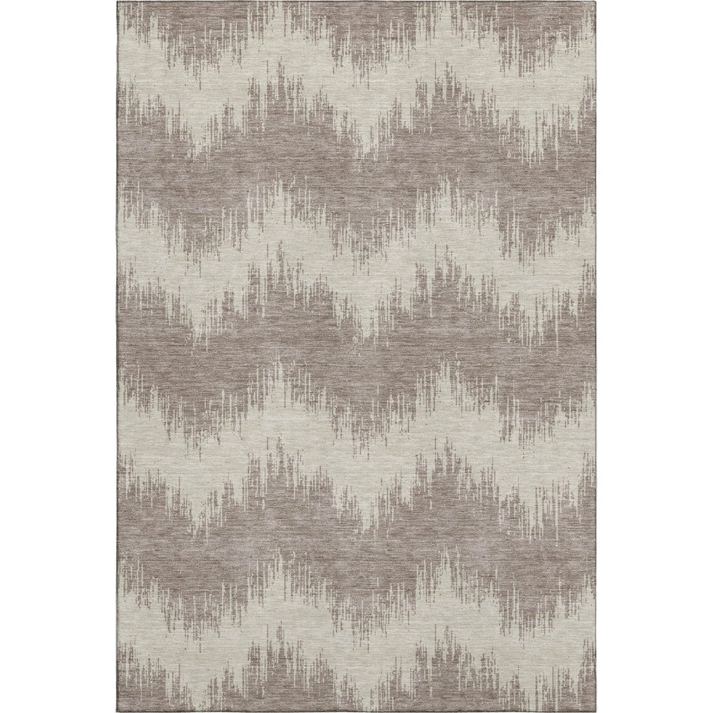 HomeRoots 5' X 8' Taupe And Beige Chevron Area Rug – Stylish, Durable, Washable with UV Protection for Homes 670005