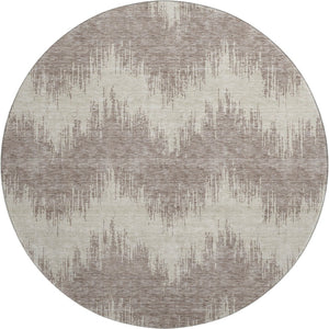 HomeRoots 8' Stylish Taupe and Beige Chevron Washable Round Rug with UV Protection for Modern Spaces 670006