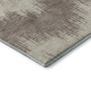 HomeRoots 8' Stylish Taupe and Beige Chevron Washable Round Rug with UV Protection for Modern Spaces 670006