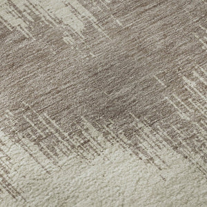 HomeRoots 8' Stylish Taupe and Beige Chevron Washable Round Rug with UV Protection for Modern Spaces 670006
