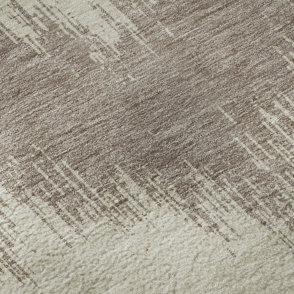 HomeRoots 8' Stylish Taupe and Beige Chevron Washable Round Rug with UV Protection for Modern Spaces 670006