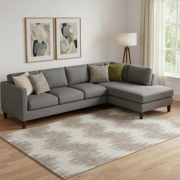 HomeRoots 8' X 10' Stylish Taupe & Beige Chevron Washable Area Rug with UV Protection for Busy Homes 670007