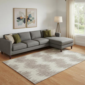 HomeRoots 9' X 12' Durable Taupe & Beige Chevron Area Rug - Washable, UV Protected, Perfect for Busy Homes! 670008