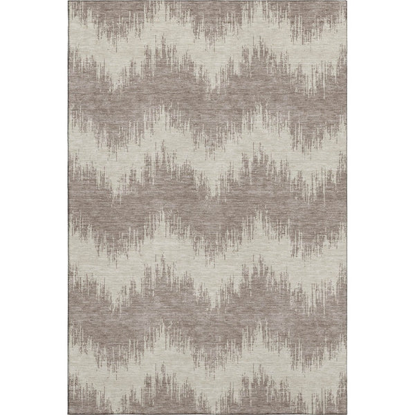 HomeRoots 9' X 12' Durable Taupe & Beige Chevron Area Rug - Washable, UV Protected, Perfect for Busy Homes! 670008