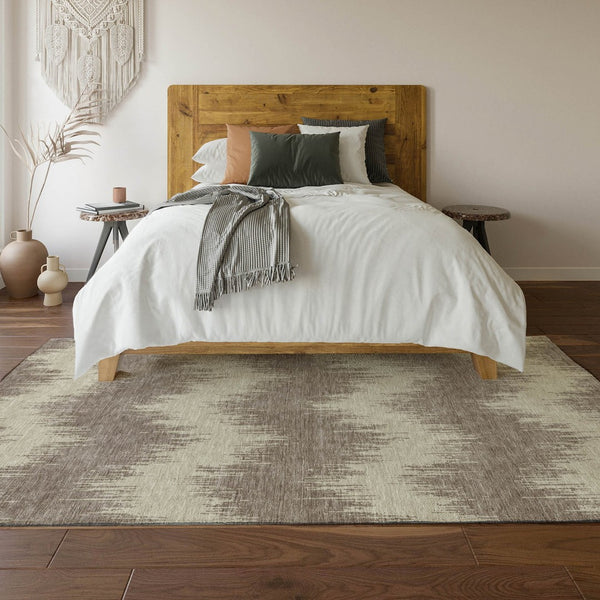 HomeRoots 9' X 12' Durable Taupe & Beige Chevron Area Rug - Washable, UV Protected, Perfect for Busy Homes! 670008