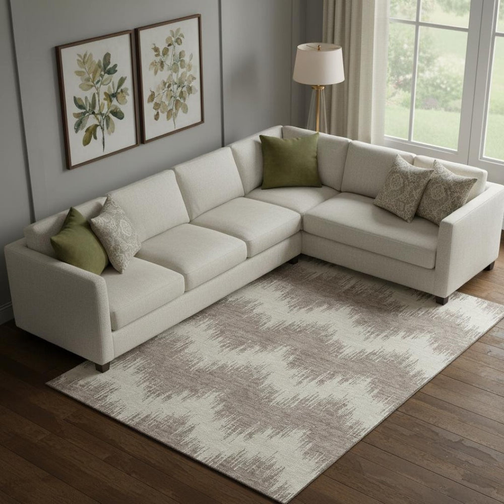 HomeRoots 10' X 14' Stylish Taupe & Beige Chevron Area Rug - Washable, UV Protected, Durable for Pets & Kids 670009