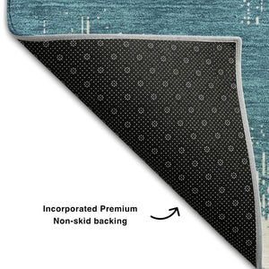HomeRoots 8' Teal And Ivory Chevron Round Rug - Washable, UV-Protected, Stain-Resistant for Stylish Spaces! 670012