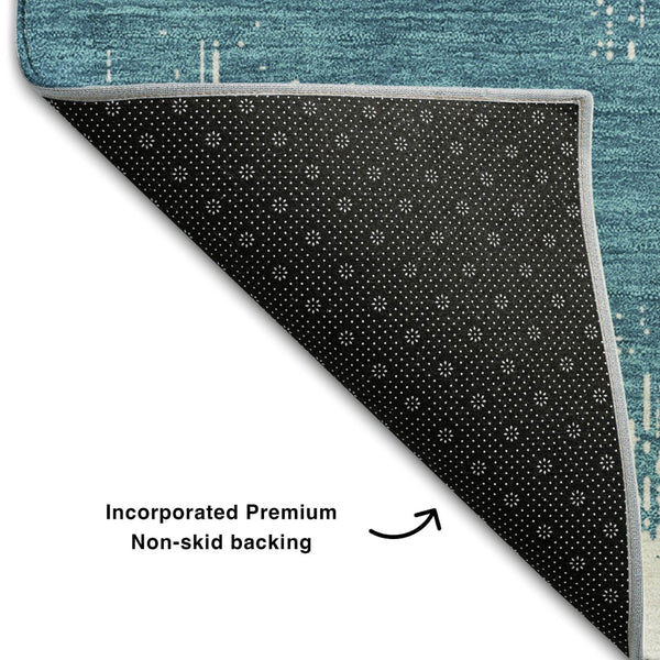 HomeRoots 8' Teal And Ivory Chevron Round Rug - Washable, UV-Protected, Stain-Resistant for Stylish Spaces! 670012