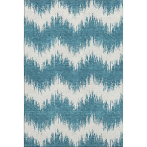 HomeRoots 8' X 10' Teal And Ivory Chevron Area Rug - Stylish, Washable, UV-Protected for Indoor & Outdoor Use 670013