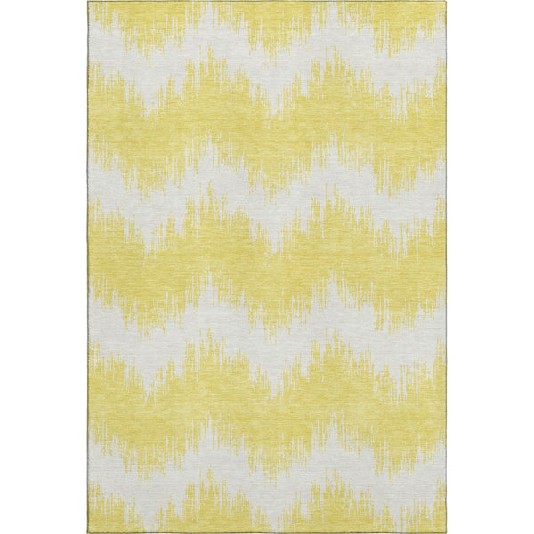 HomeRoots 5' X 8' Stylish Yellow and Beige Chevron Area Rug - Washable, UV Protected, Perfect for Families! 670017
