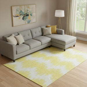 HomeRoots 8' X 10' Washable Yellow & Beige Chevron Area Rug with UV Protection - Perfect for High-Traffic Areas! 670019