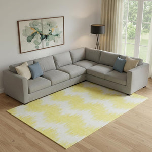 HomeRoots 9' X 12' Vibrant Yellow & Beige Chevron Area Rug - Washable, UV-Protected, Durable & Stylish Design 670020
