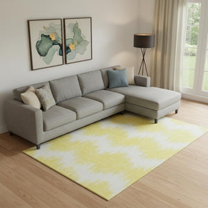 HomeRoots 10' X 14' Yellow And Beige Chevron Area Rug – Washable, UV-Protected, Stain-Resistant, Stylish Design 670021