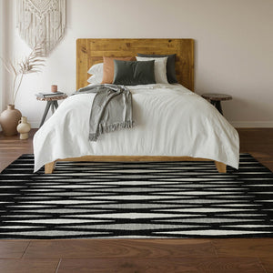 HomeRoots 10' X 14' Geometric Area Rug in Black, Ivory, and Gray – Washable, UV-Protected, Stain-Resistant Design 670027
