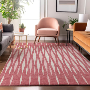 HomeRoots 5' x 8' Stylish Blush & Ivory Geometric Washable Area Rug with UV Protection for High-Traffic Spaces 670029