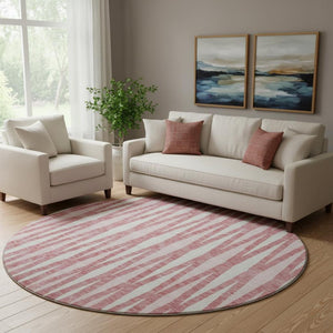HomeRoots 8' Blush and Ivory Geometric Washable Round Rug - UV Protected, Stain Resistant for Modern Homes 670030